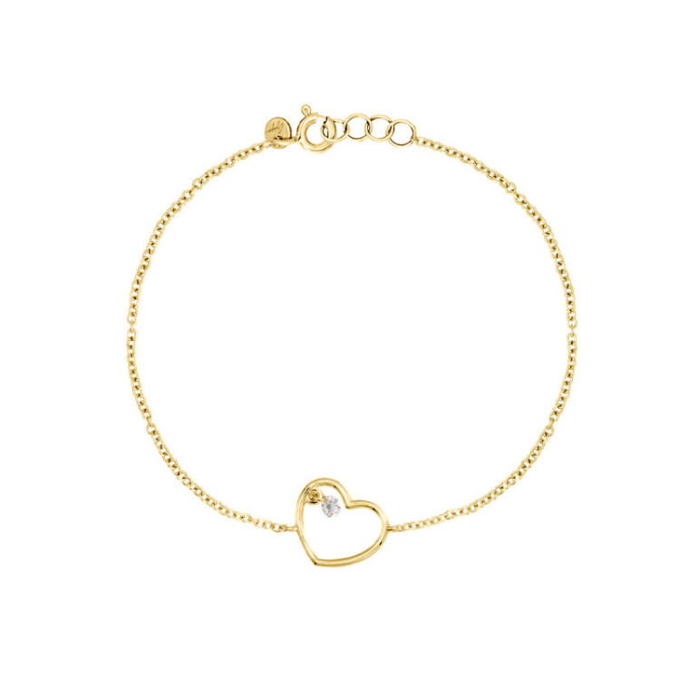 BRACCIALE IN ORO CUORE E BRILLANTE FORATO