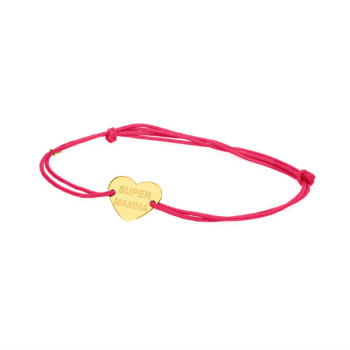 BRACCIALE CUORE INCISO IN ORO SU CORDINO