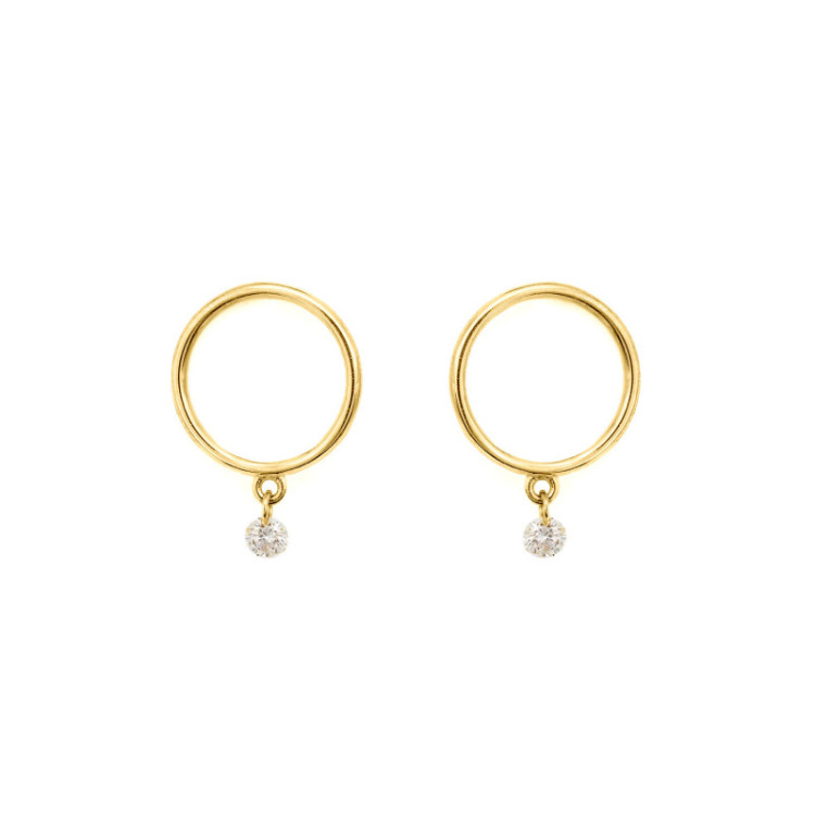 ORECCHINI IN ORO CERCHIO E BRILLANTE FORATO
