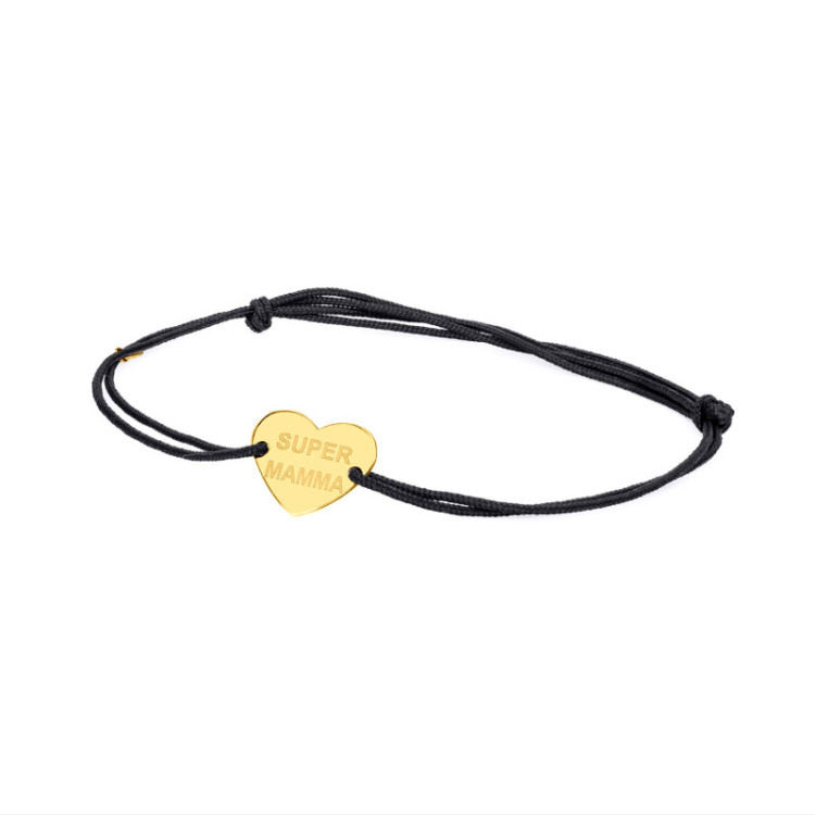 BRACCIALE CUORE INCISO IN ORO SU CORDINO