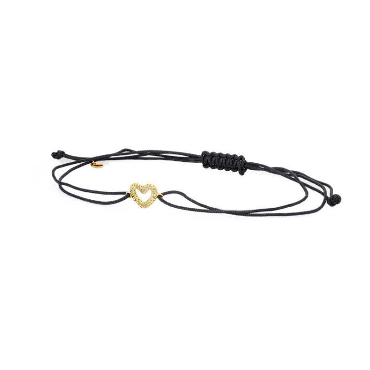 BRACCIALE CUORE IN ORO E BRILLANTI SU CORDINO