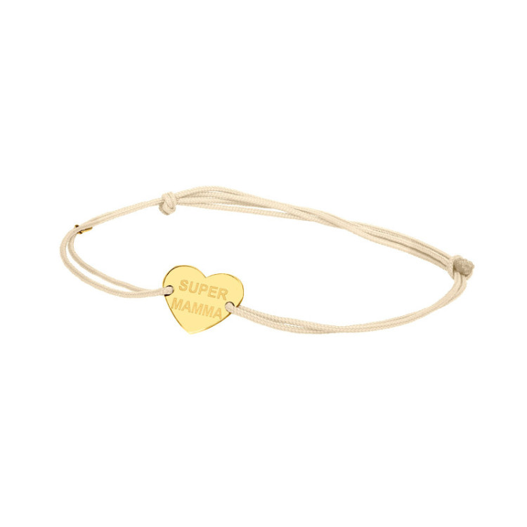 BRACCIALE CUORE INCISO IN ORO SU CORDINO