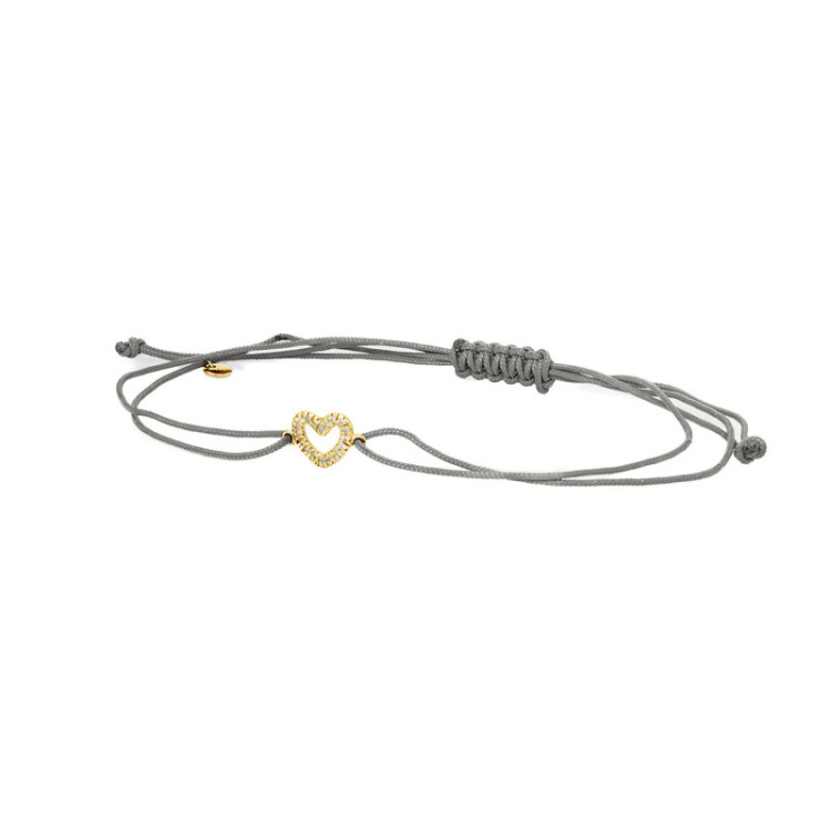BRACCIALE CUORE IN ORO E BRILLANTI SU CORDINO